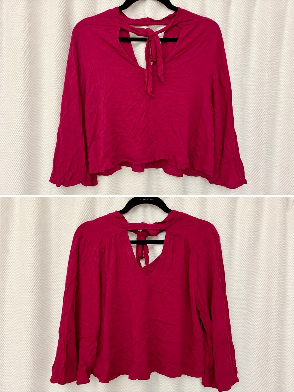 Lucky Brand Magenta Tie-Back Peasant Blouse